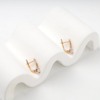 Rose Gold 14K (585) Cubic Zirconia Solitaire Drop Earrings — angled view — Kabluchka