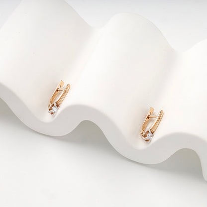 Rose Gold 14K (585) Cubic Zirconia Solitaire Drop Earrings — detail view — Kabluchka