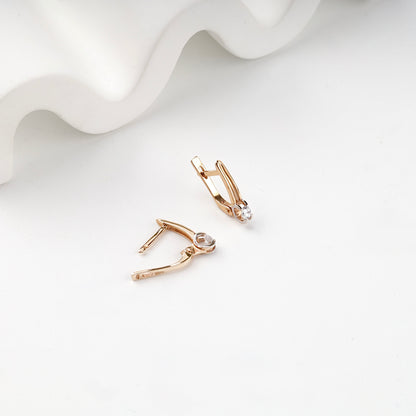 Rose Gold 14K (585) Cubic Zirconia Solitaire Drop Earrings — English-lock detail — Kabluchka