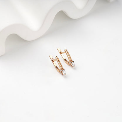 Rose Gold 14K (585) Cubic Zirconia Solitaire Drop Earrings — front view — Kabluchka