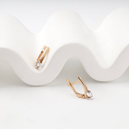Rose Gold 14K (585) Cubic Zirconia Solitaire Drop Earrings — side view — Kabluchka