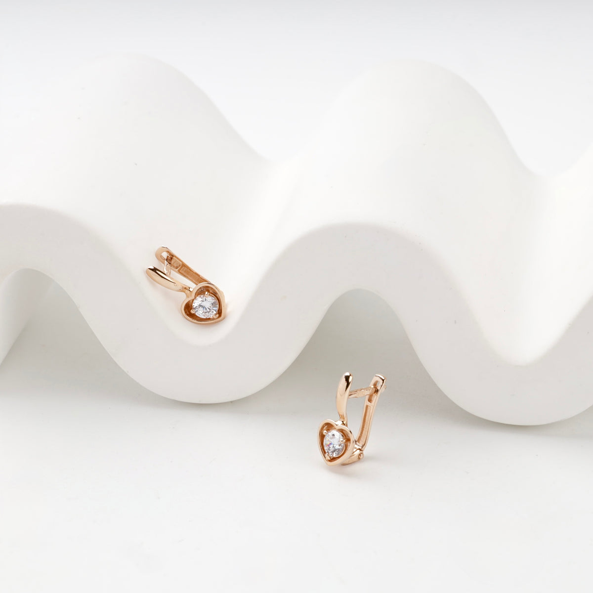Children's Rose Gold 14K (585) Cubic Zirconia Drop Earrings — angled view — Kabluchka