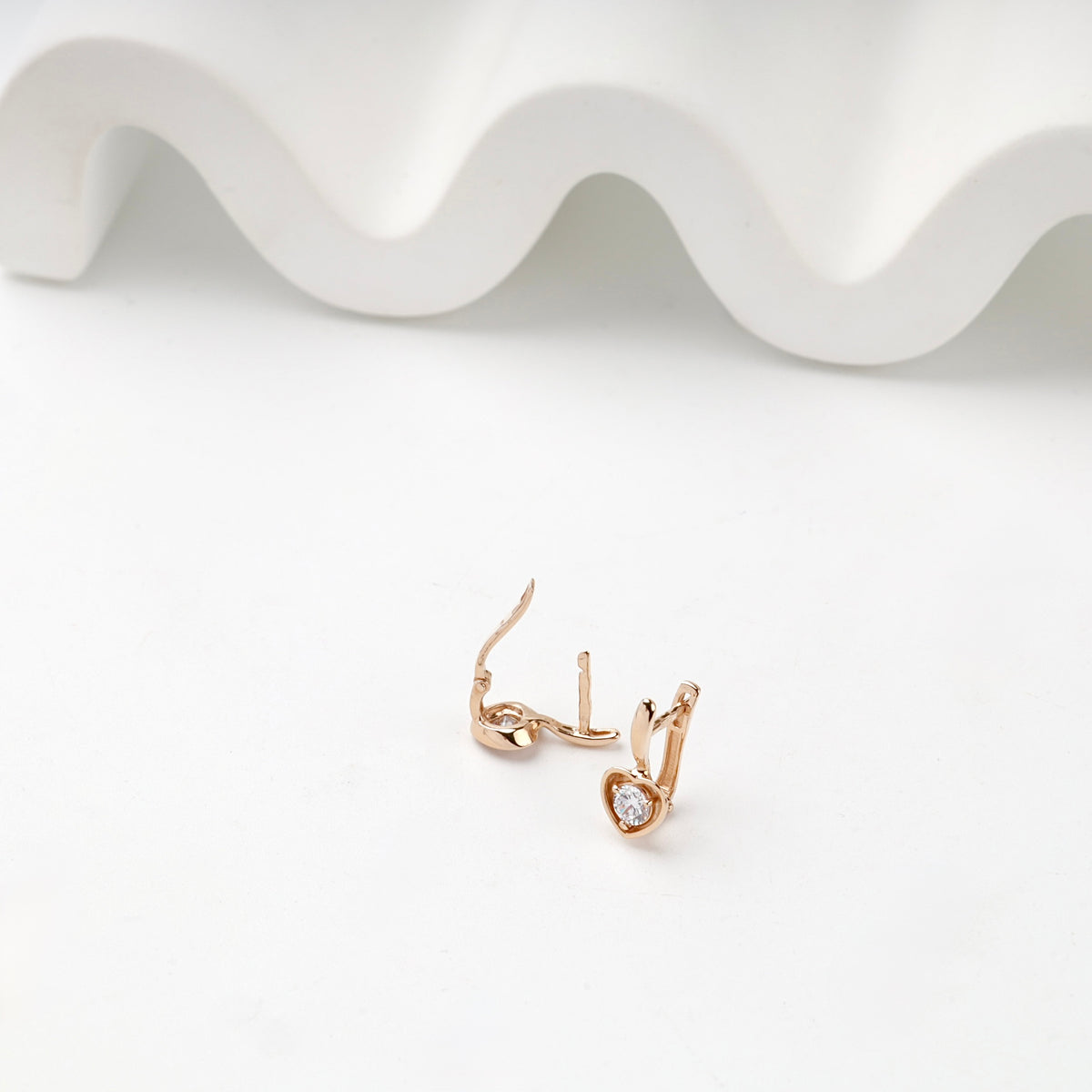 Children's Rose Gold 14K (585) Cubic Zirconia Drop Earrings — side view — Kabluchka