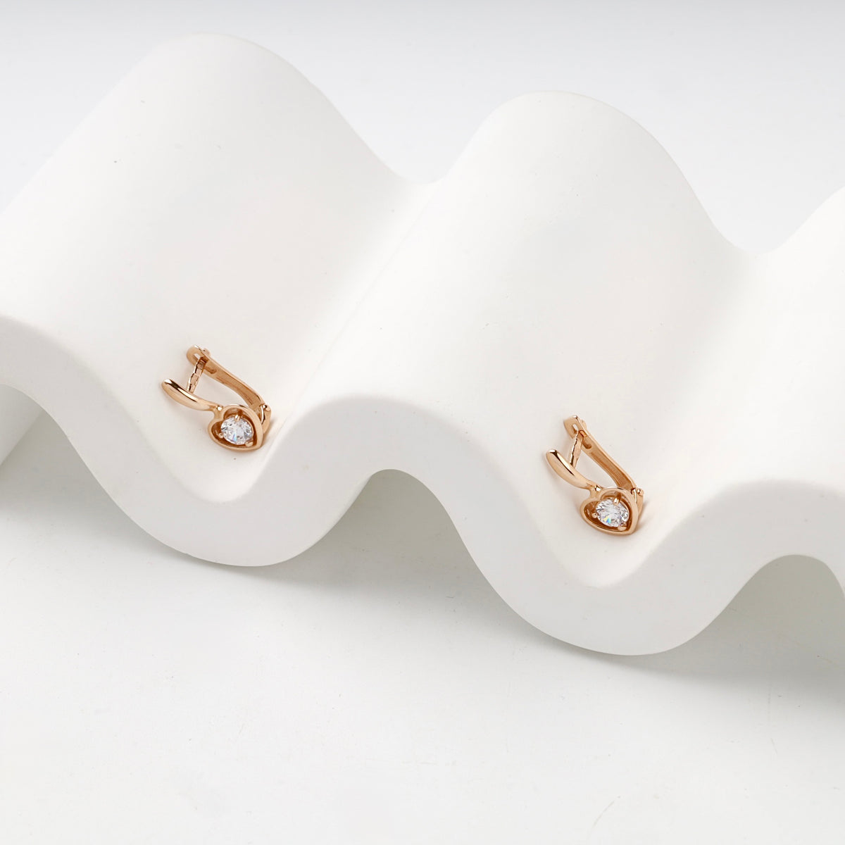 Children's Rose Gold 14K (585) Cubic Zirconia Drop Earrings — detail view — Kabluchka