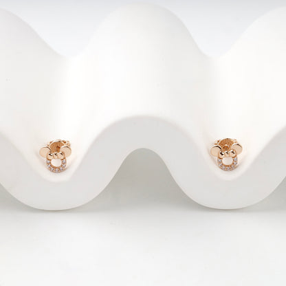 Rose Gold 14K (585) Cubic Zirconia Bow Stud Earrings — front view — Kabluchka