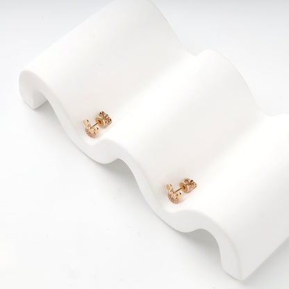Rose Gold 14K (585) Cubic Zirconia Bow Stud Earrings — screw-back detail — Kabluchka