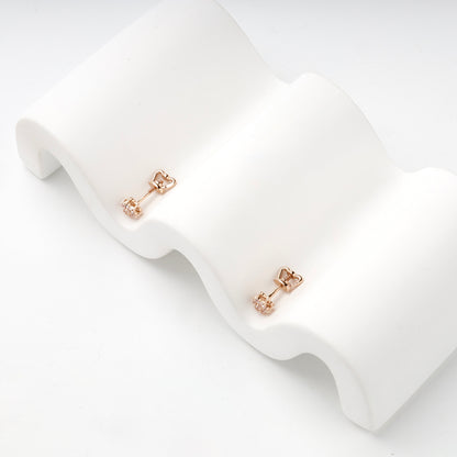 Rose Gold 14K (585) Cubic Zirconia Butterfly Stud Earrings — screw-back detail — Kabluchka