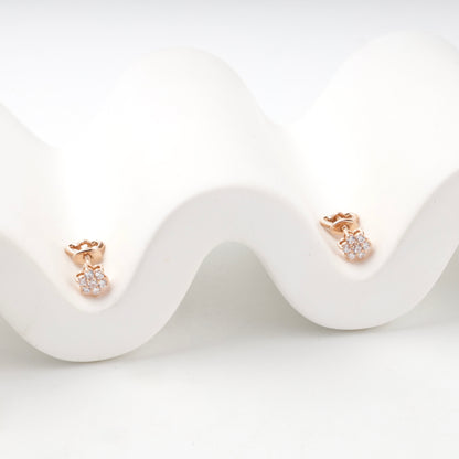 Rose Gold 14K (585) Cubic Zirconia Butterfly Stud Earrings — front view — Kabluchka
