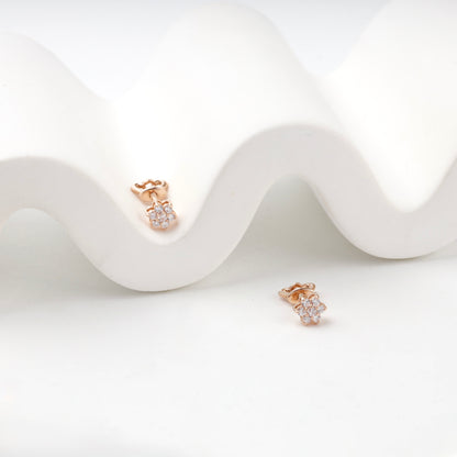 Rose Gold 14K (585) Cubic Zirconia Butterfly Stud Earrings — detail view — Kabluchka