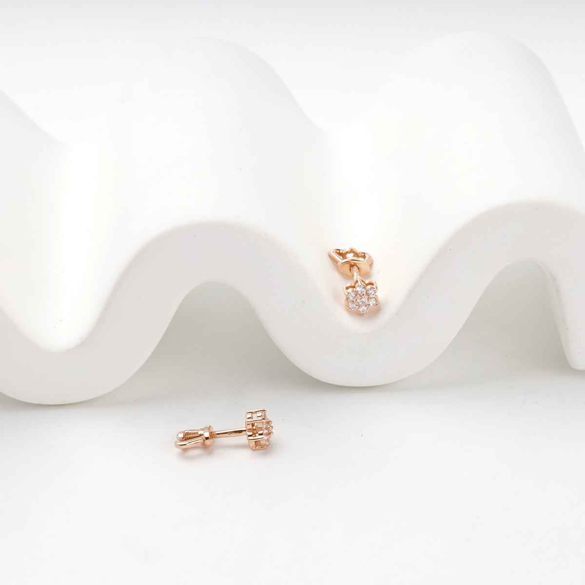 Rose Gold 14K (585) Cubic Zirconia Butterfly Stud Earrings — angled view — Kabluchka