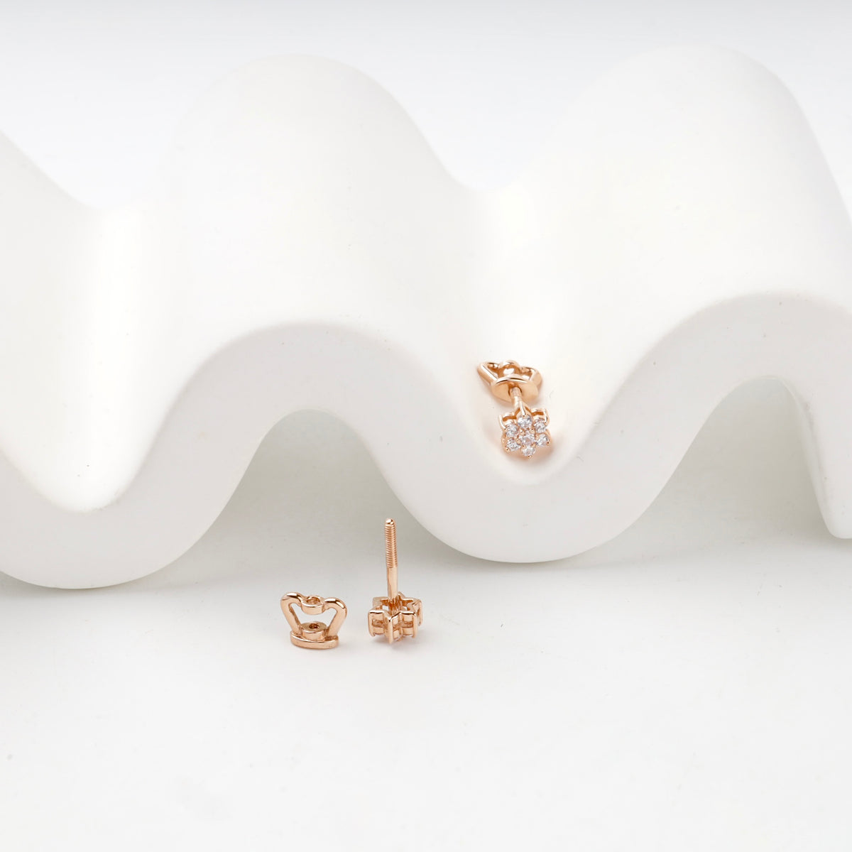 Rose Gold 14K (585) Cubic Zirconia Butterfly Stud Earrings — back view — Kabluchka