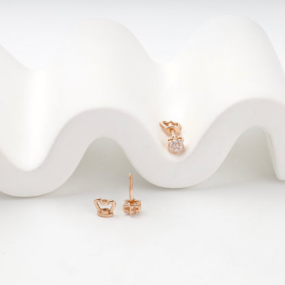 Rose Gold 14K (585) Cubic Zirconia Butterfly Stud Earrings — back view — Kabluchka