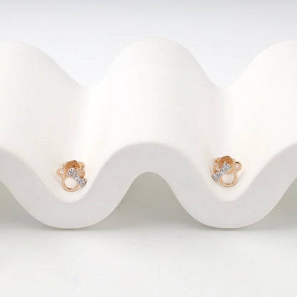Rose Gold 14K (585) Cubic Zirconia Circular Stud Earrings — detail view — Kabluchka