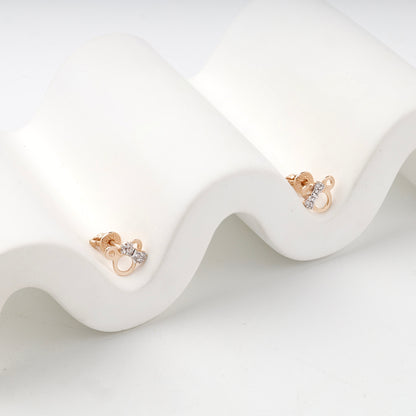 Rose Gold 14K (585) Cubic Zirconia Circular Stud Earrings — screw-back detail — Kabluchka
