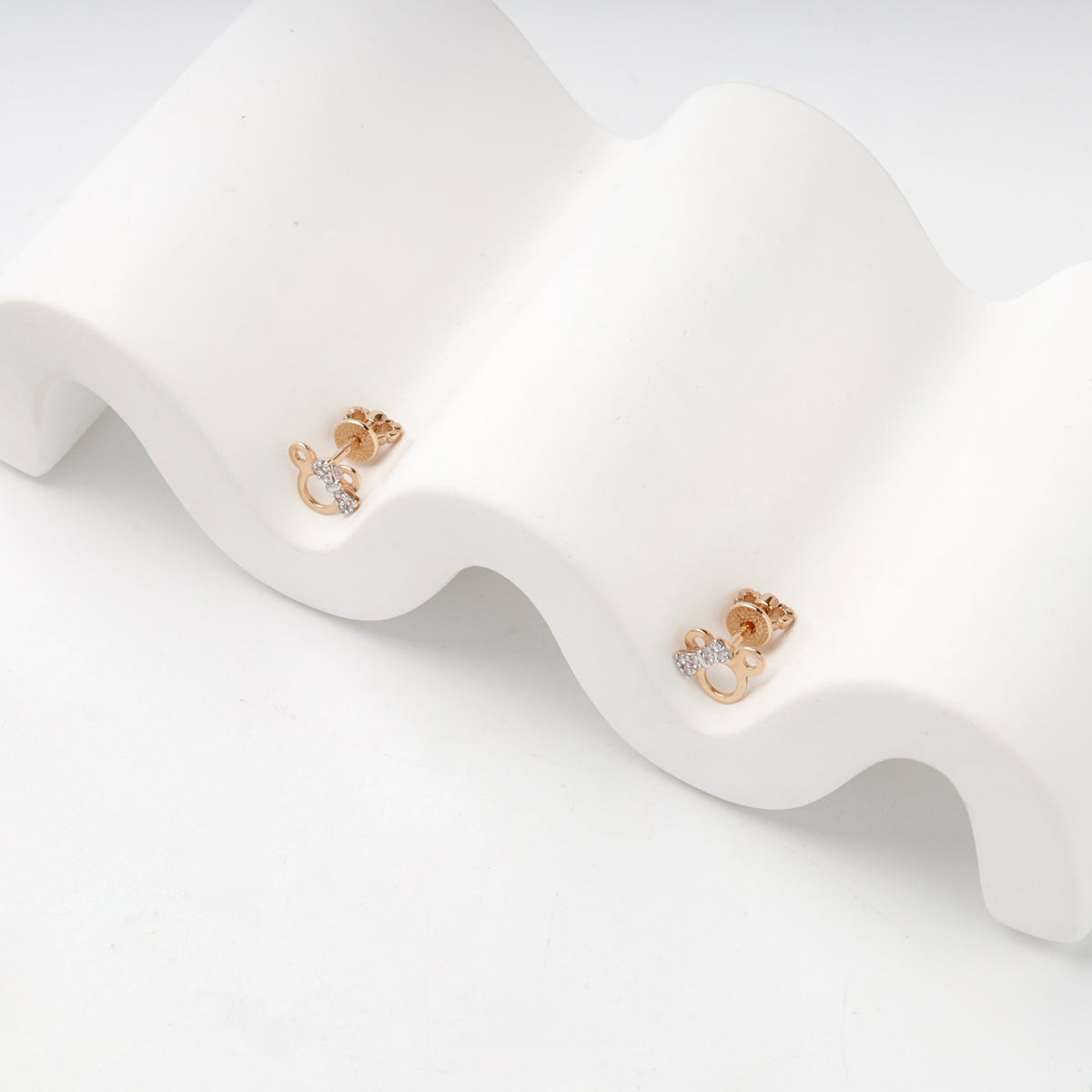 Rose Gold 14K (585) Cubic Zirconia Circular Stud Earrings — back view — Kabluchka