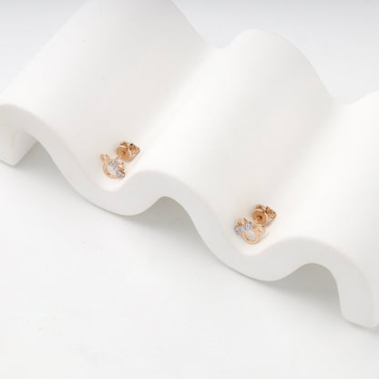 Rose Gold 14K (585) Cubic Zirconia Circular Stud Earrings — back view — Kabluchka