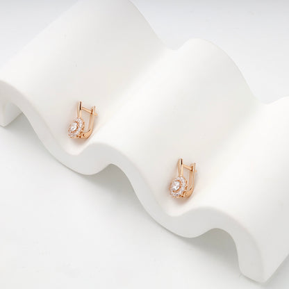 Rose Gold 14K (585) Cubic Zirconia Halo Earrings — closure detail — Kabluchka