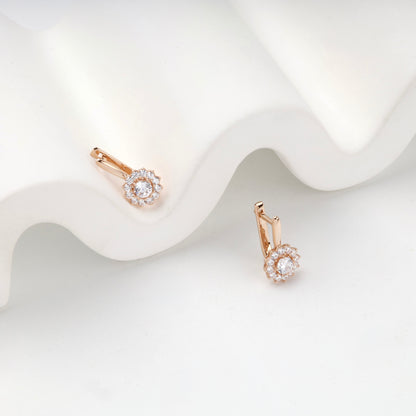 Rose Gold 14K (585) Cubic Zirconia Halo Earrings — side view — Kabluchka
