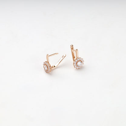 Rose Gold 14K (585) Cubic Zirconia Halo Earrings — back view — Kabluchka