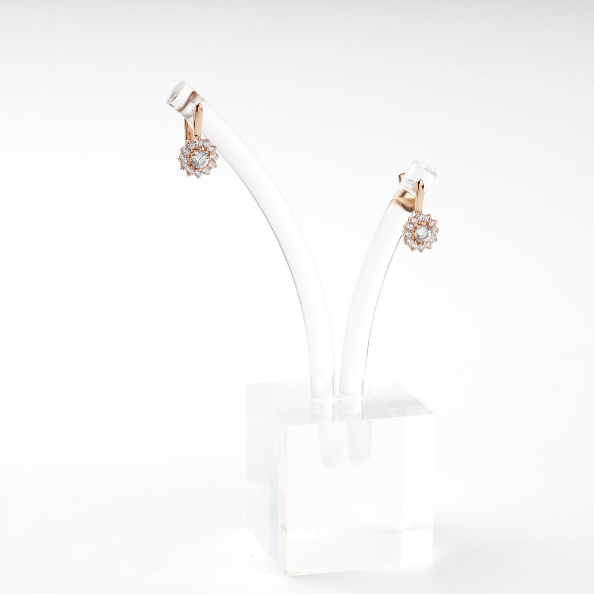 Rose Gold 14K (585) Cubic Zirconia Halo Earrings — front view — Kabluchka