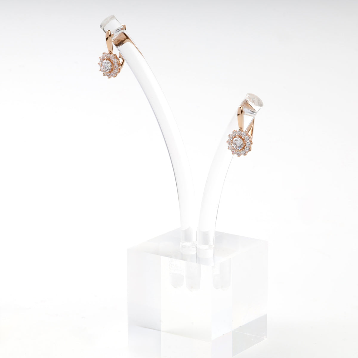 Rose Gold 14K (585) Cubic Zirconia Halo Earrings — detail view — Kabluchka