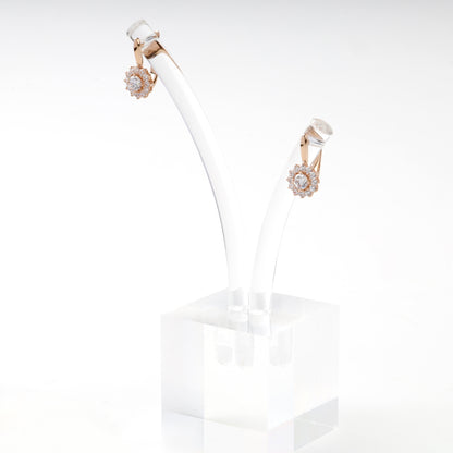 Rose Gold 14K (585) Cubic Zirconia Halo Earrings — detail view — Kabluchka