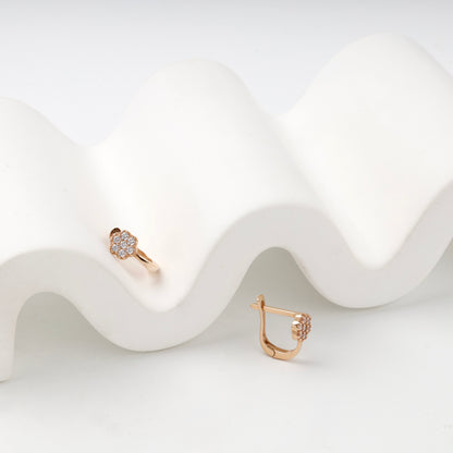 Children's Rose Gold 14K (585) Round Cubic Zirconia Flower Earrings — angled view — Kabluchka