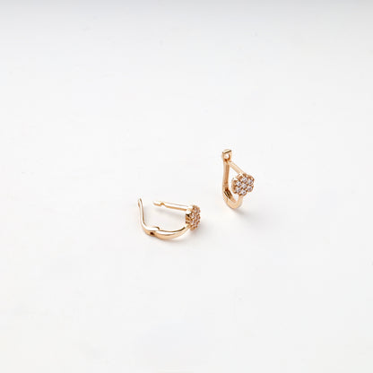 Children's Rose Gold 14K (585) Round Cubic Zirconia Flower Earrings — back view — Kabluchka