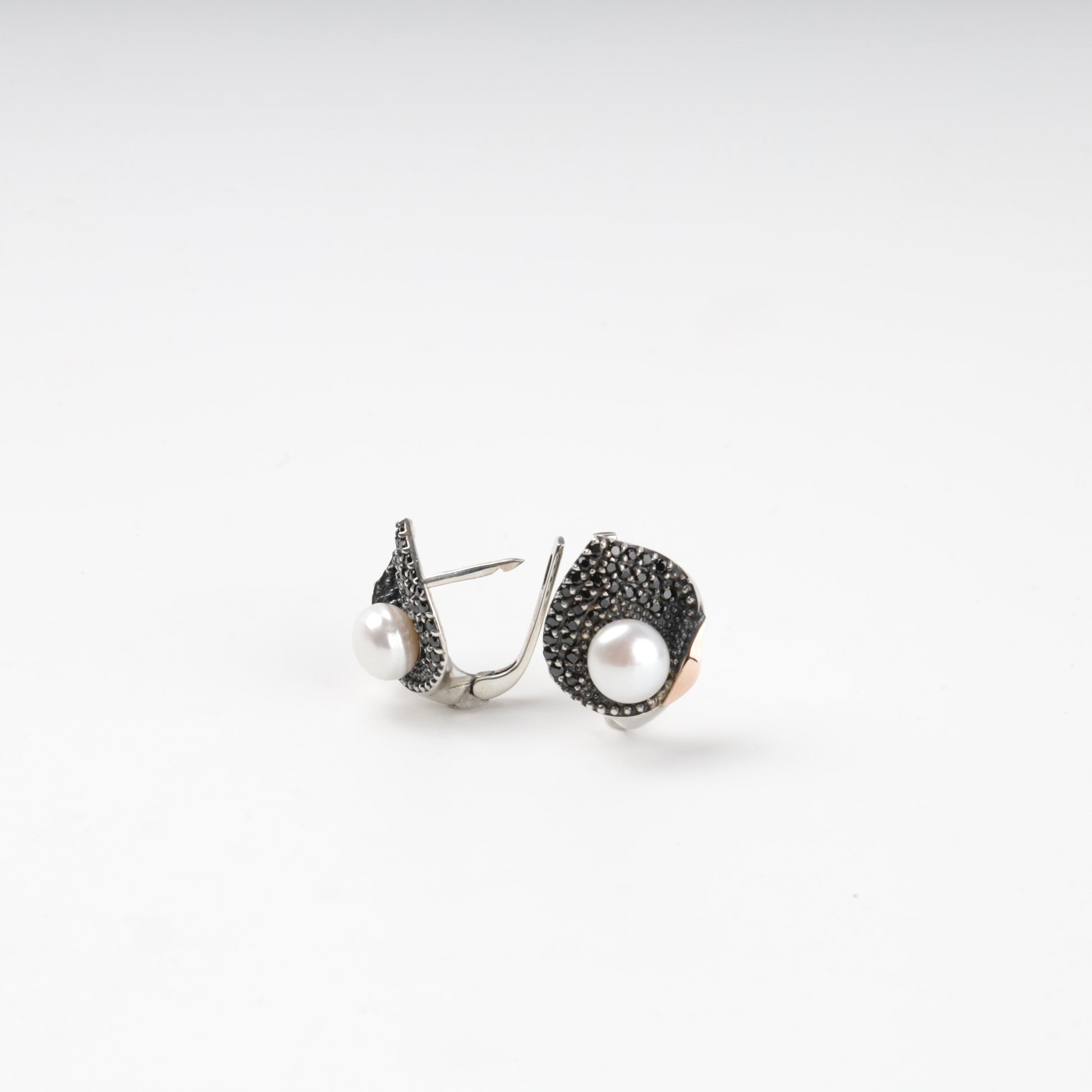 Pearl drop earrings with secure English locks — side view — Kabluchka