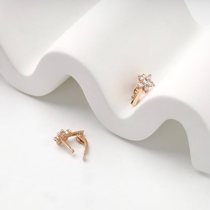 Children's Rose Gold 14K (585) Cubic Zirconia Flower Cluster Earrings — closure detail — Kabluchka