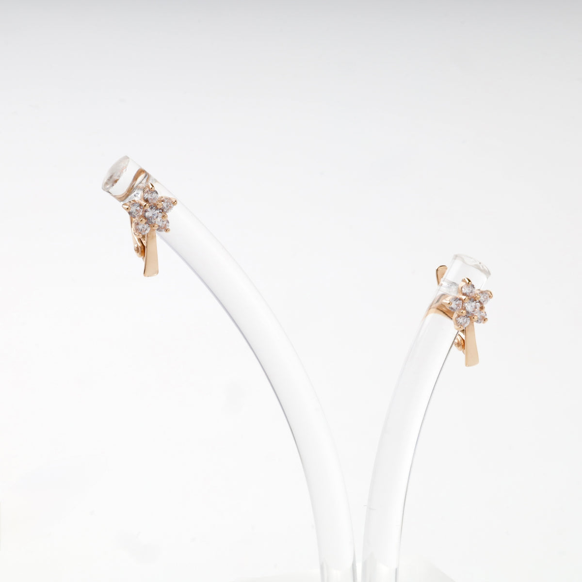 Children's Rose Gold 14K (585) Cubic Zirconia Flower Cluster Earrings — front view — Kabluchka