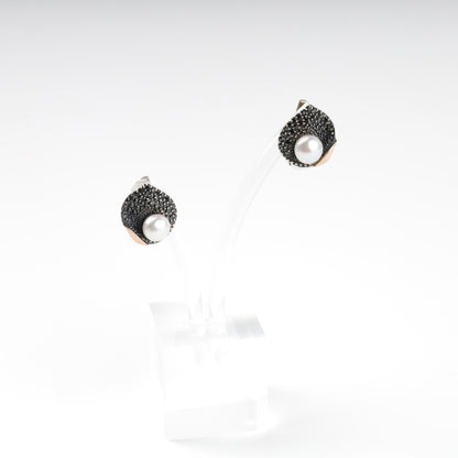 Silver 925 and Gold 375 pearl drop earrings with cubic zirconia — Kabluchka