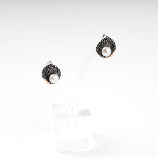 Silver 925 and Gold 375 pearl drop earrings with cubic zirconia — Kabluchka