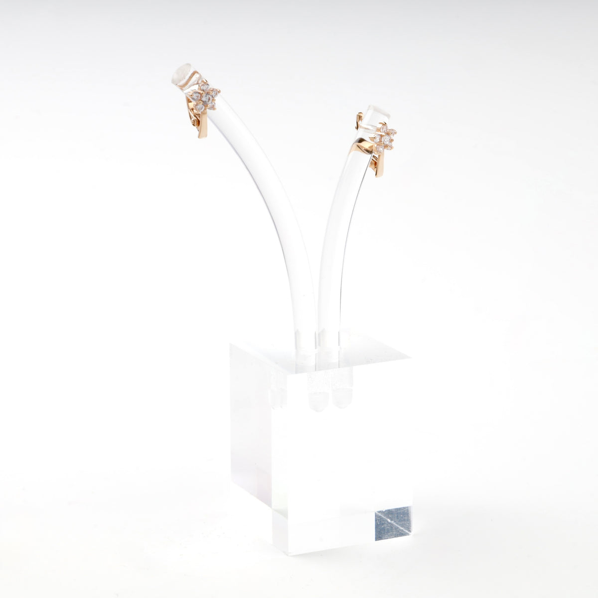 Children's Rose Gold 14K (585) Cubic Zirconia Flower Cluster Earrings — back view — Kabluchka