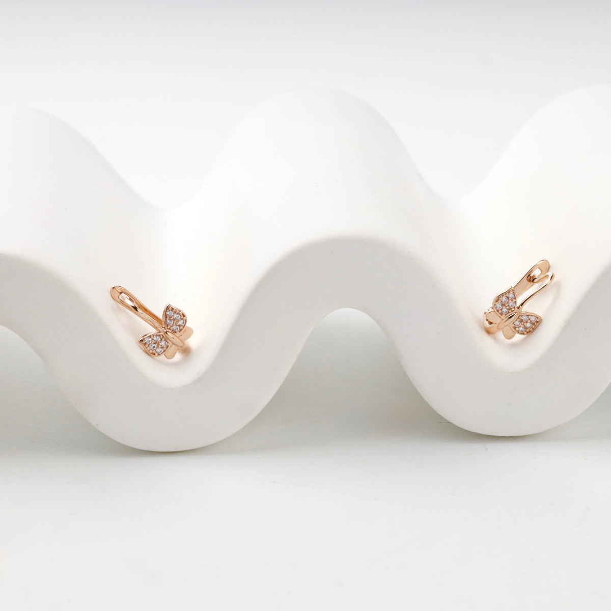 Children's Rose Gold 14K (585) Cubic Zirconia Butterfly Earrings — detail view — Kabluchka