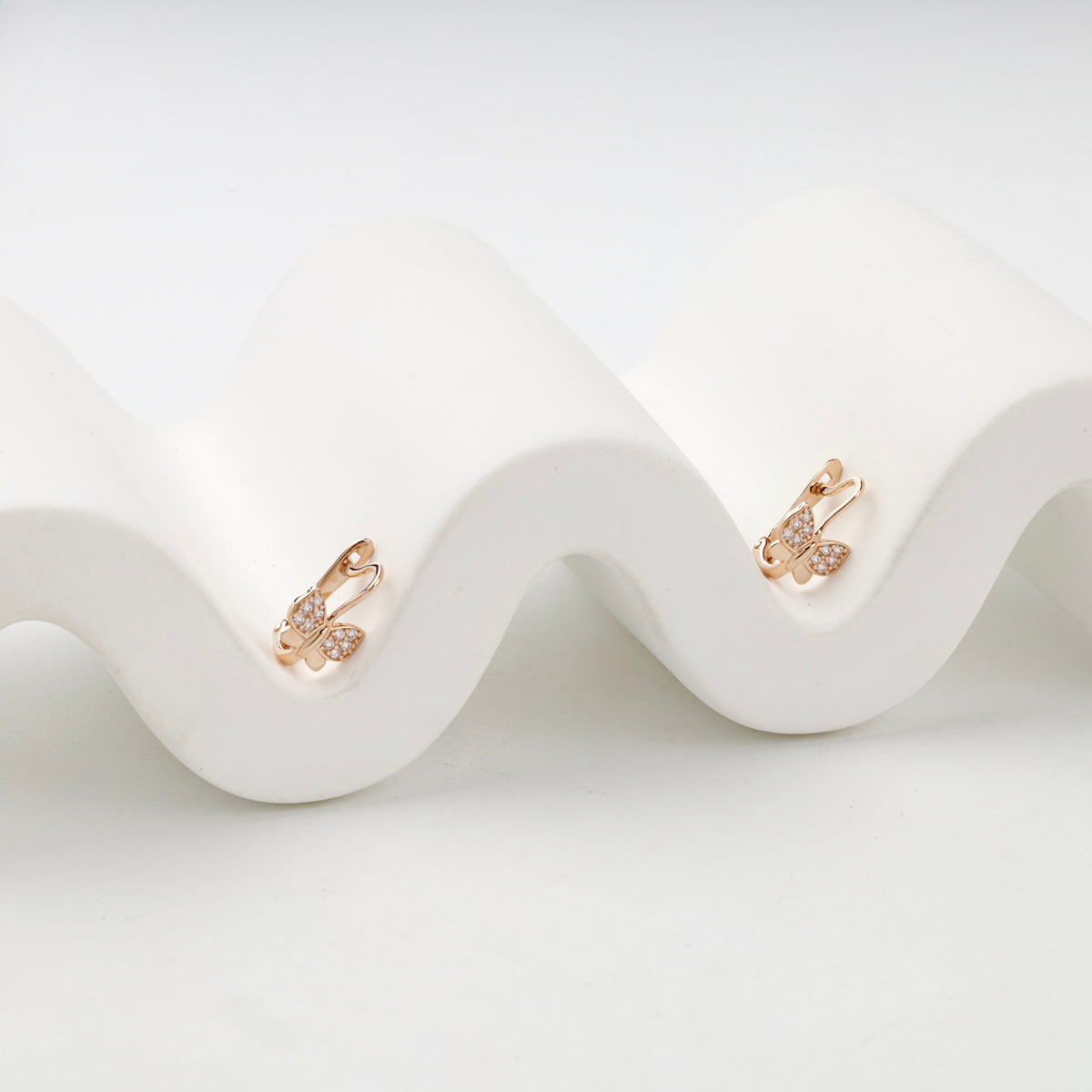 Children's Rose Gold 14K (585) Cubic Zirconia Butterfly Earrings — side view — Kabluchka