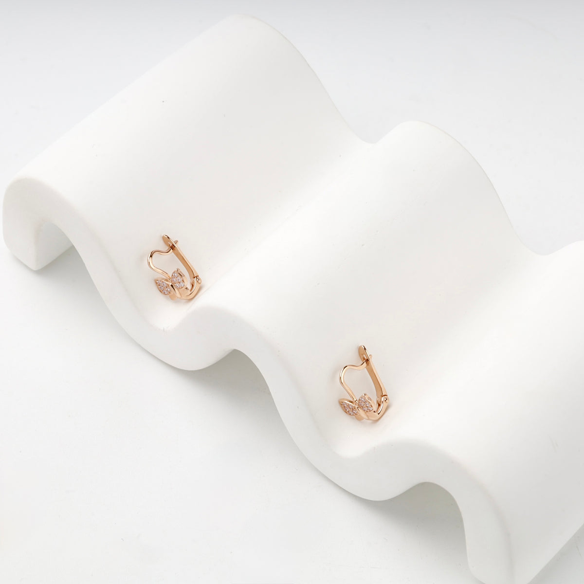 Children's Rose Gold 14K (585) Cubic Zirconia Butterfly Earrings — back view — Kabluchka