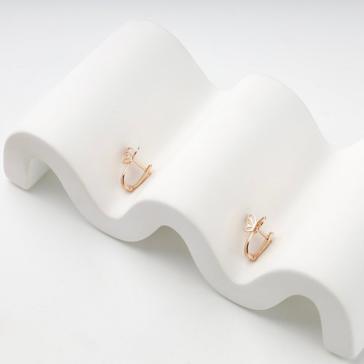 Children's Rose Gold 14K (585) Openwork Butterfly Earrings — side view — Kabluchka