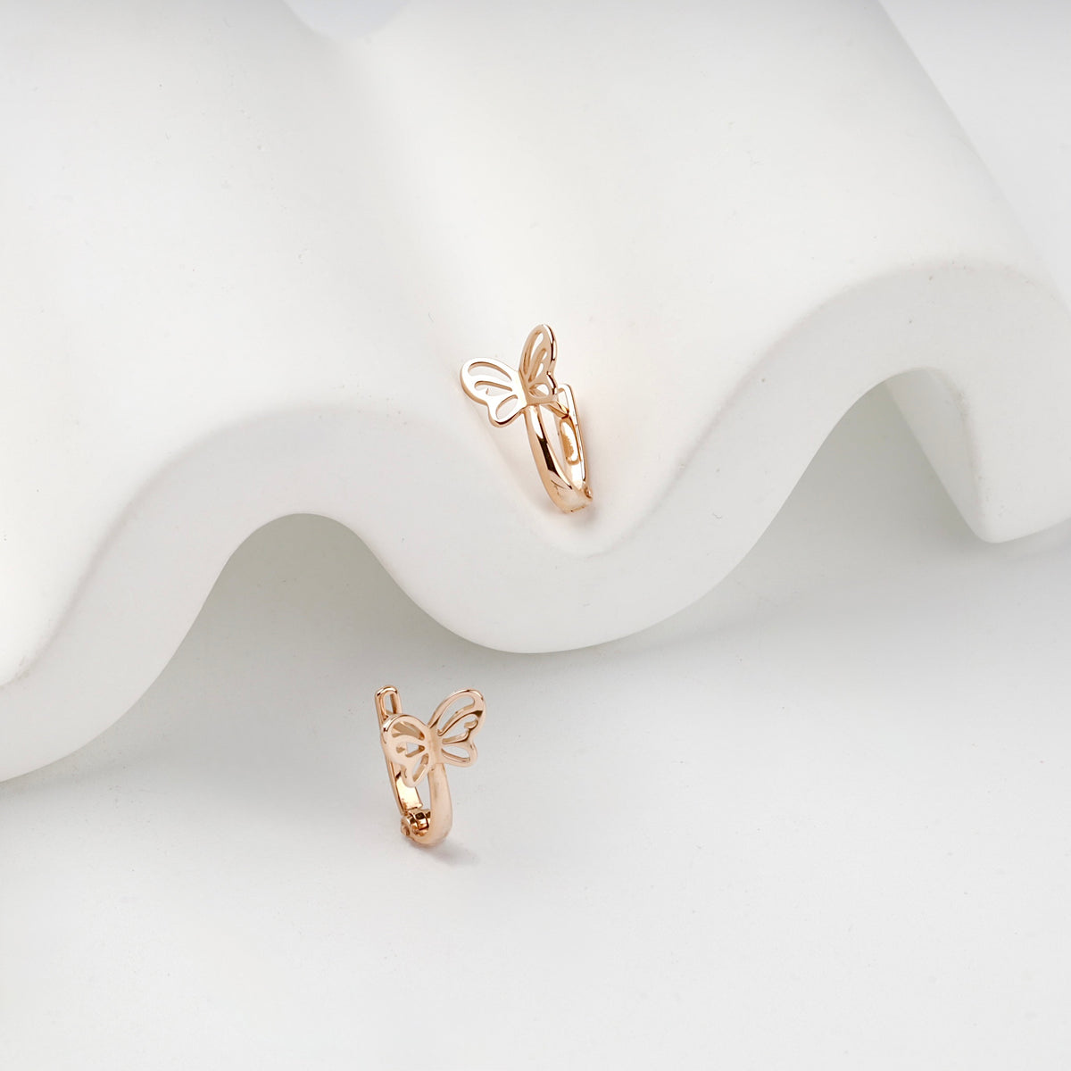 Children's Rose Gold 14K (585) Openwork Butterfly Earrings — angled view — Kabluchka