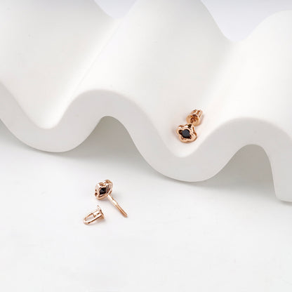 Rose Gold 14K (585) Black Cubic Zirconia Clover Stud Earrings — alternate view — Kabluchka