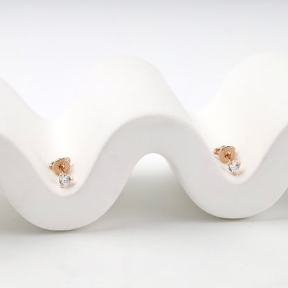 Rose Gold 14K (585) Cubic Zirconia Solitaire Stud Earrings — front view — Kabluchka