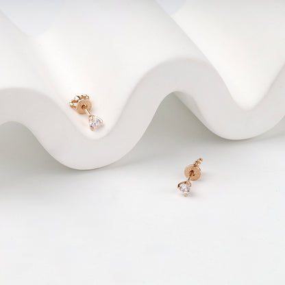 Rose Gold 14K (585) Cubic Zirconia Solitaire Stud Earrings — angled view — Kabluchka