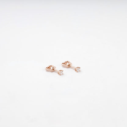 Rose Gold 14K (585) Petite Cubic Zirconia Stud Earrings — angled view — Kabluchka
