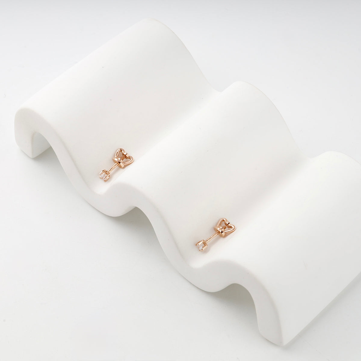 Rose Gold 14K (585) Petite Cubic Zirconia Stud Earrings — side view — Kabluchka