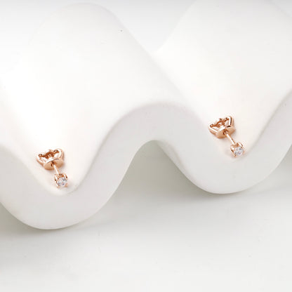 Rose Gold 14K (585) Petite Cubic Zirconia Stud Earrings — detail view — Kabluchka