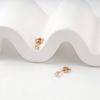 Rose Gold 14K (585) Petite Cubic Zirconia Stud Earrings — front view — Kabluchka