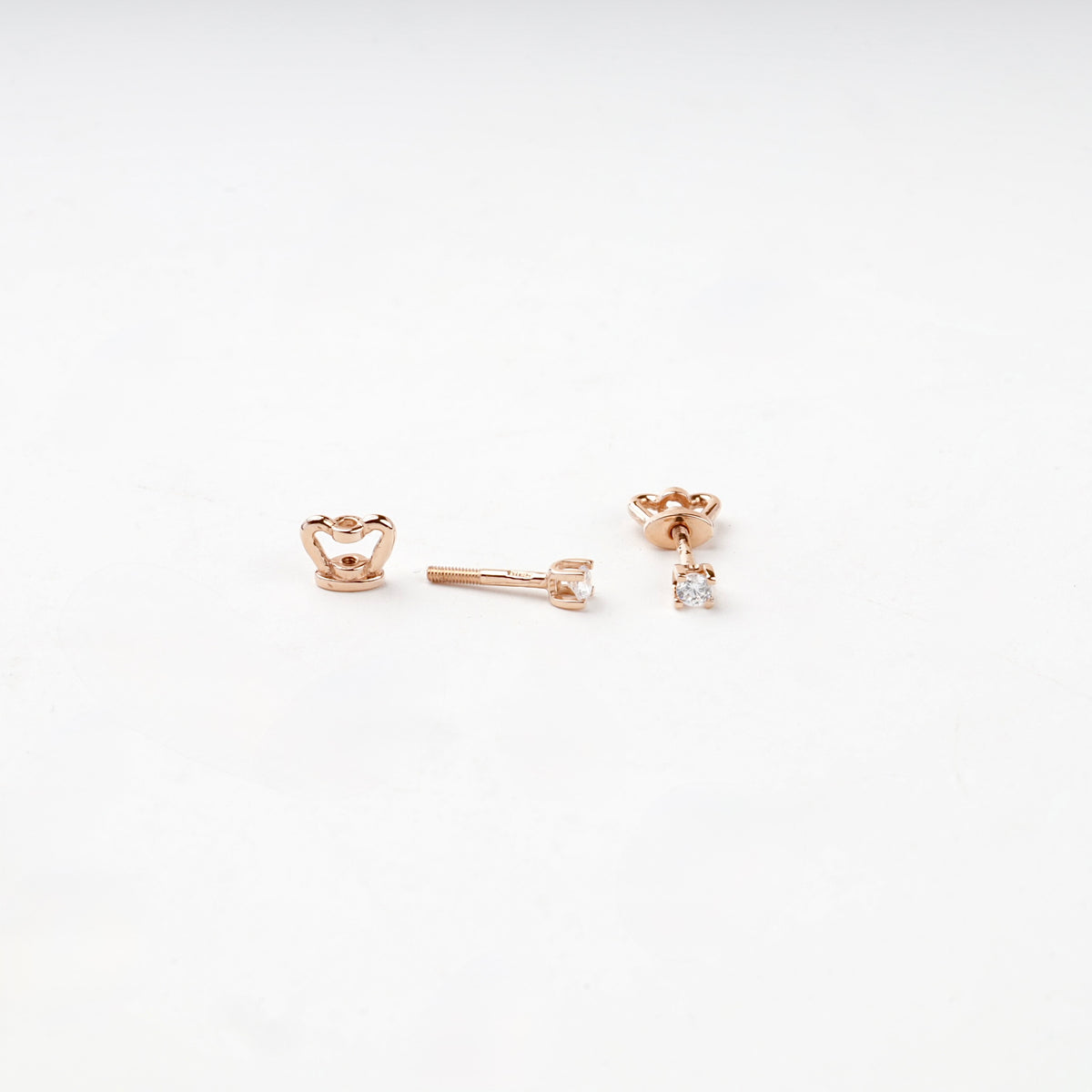 Rose Gold 14K (585) Petite Cubic Zirconia Stud Earrings — closure detail — Kabluchka