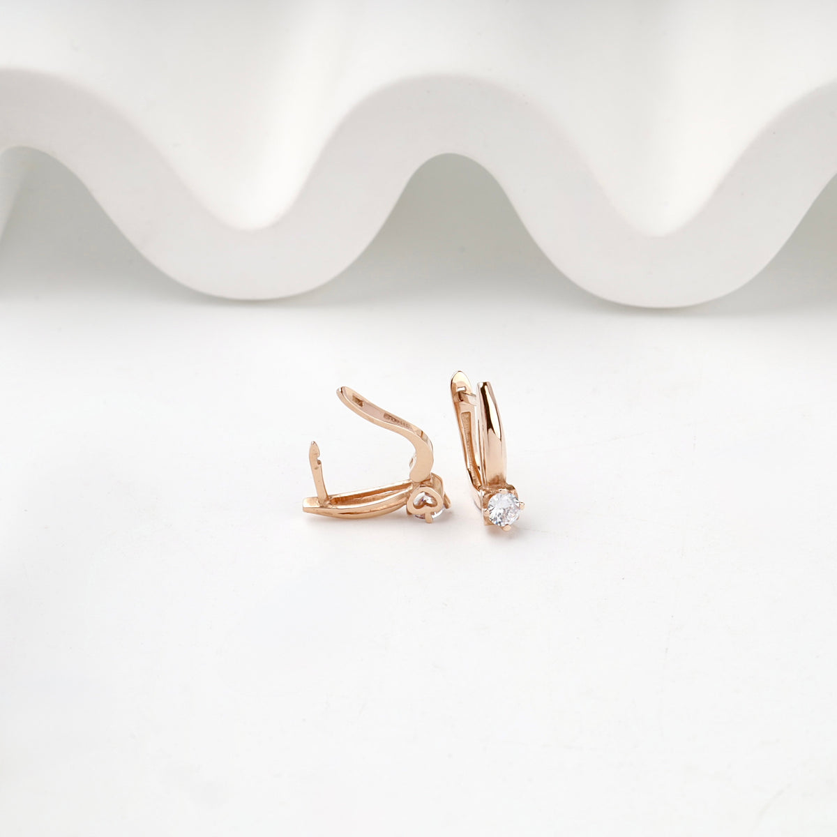 Rose Gold 14K (585) Cubic Zirconia Drop Earrings — alternate view — Kabluchka