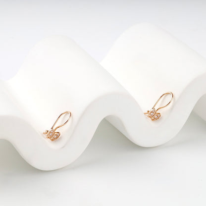 Children's Rose Gold 14K (585) Cubic Zirconia Leaf Drop Earrings — side view — Kabluchka