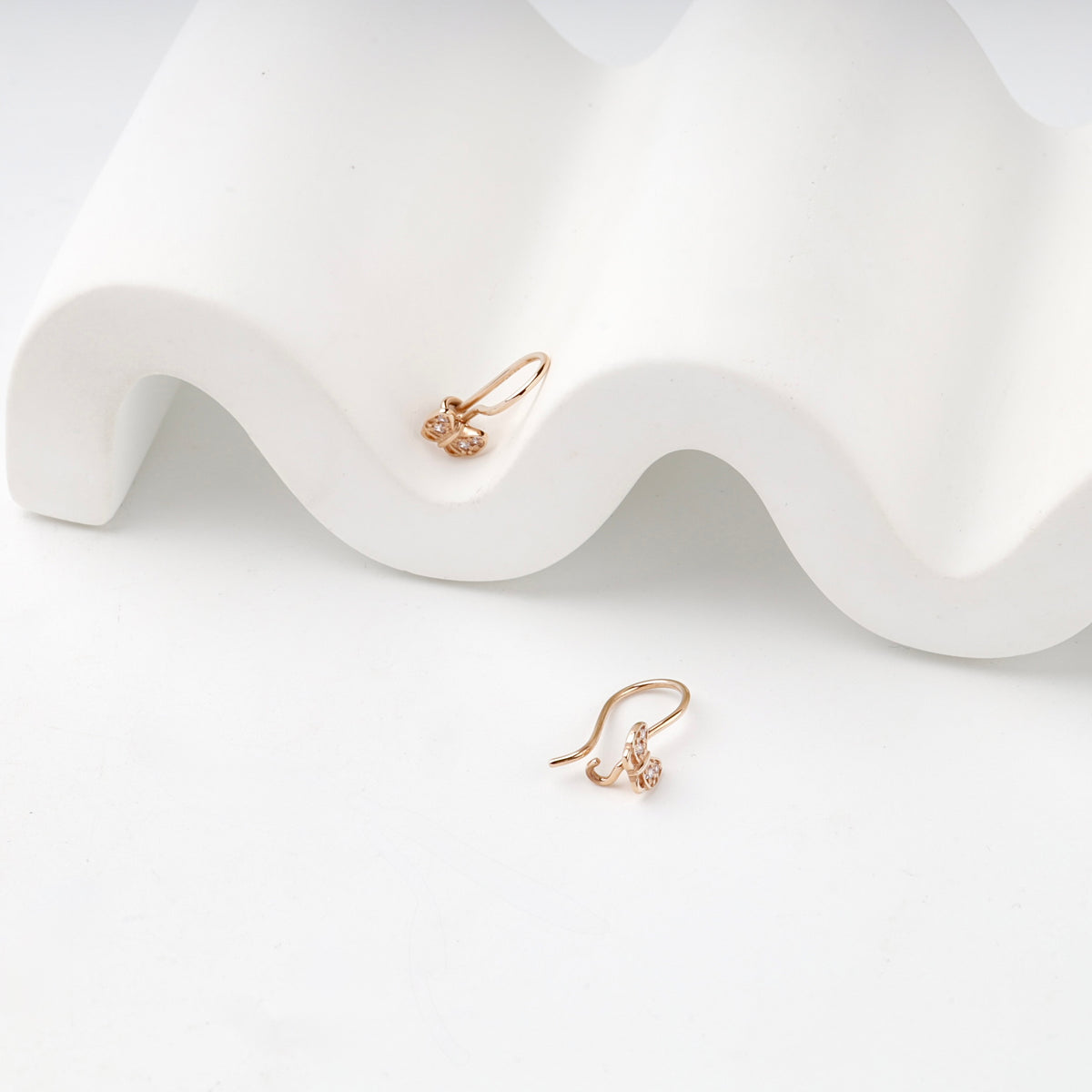 Children's Rose Gold 14K (585) Cubic Zirconia Leaf Drop Earrings — angled view — Kabluchka